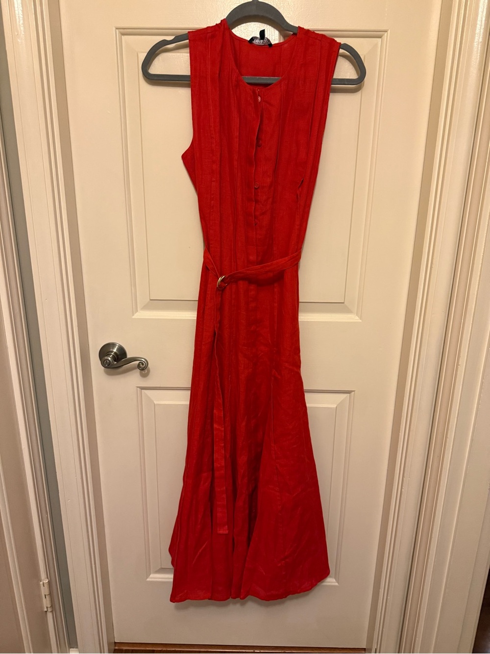 J. Crew Red Sleeveless Ring-Belt Midi Dress - Picture 4 of 6